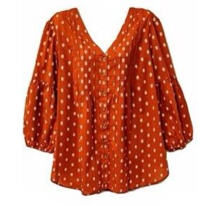 J. Jill Burnt Orange Floral Pleated Peasant Button-Up
Blouse Boho Women’s LP